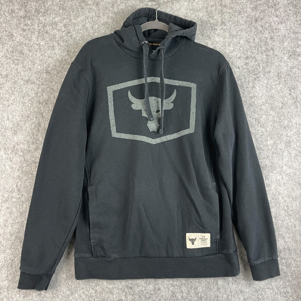 Under Armour‎ Project Rock Sweatshirt Hoodie Mens Medium Black Loose Fit Gym
